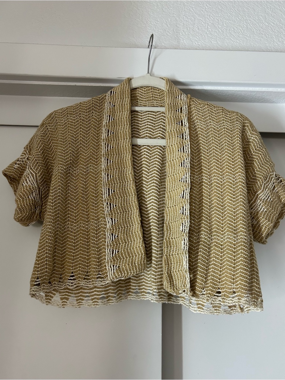 Anthropologie woven neutral color with tiny amount of gold thread cropped knit